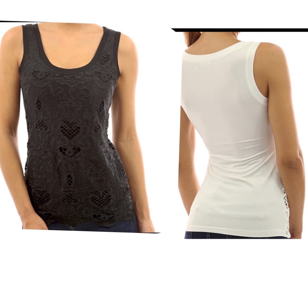 Set of two (black & cream) lace overlay tank top camis